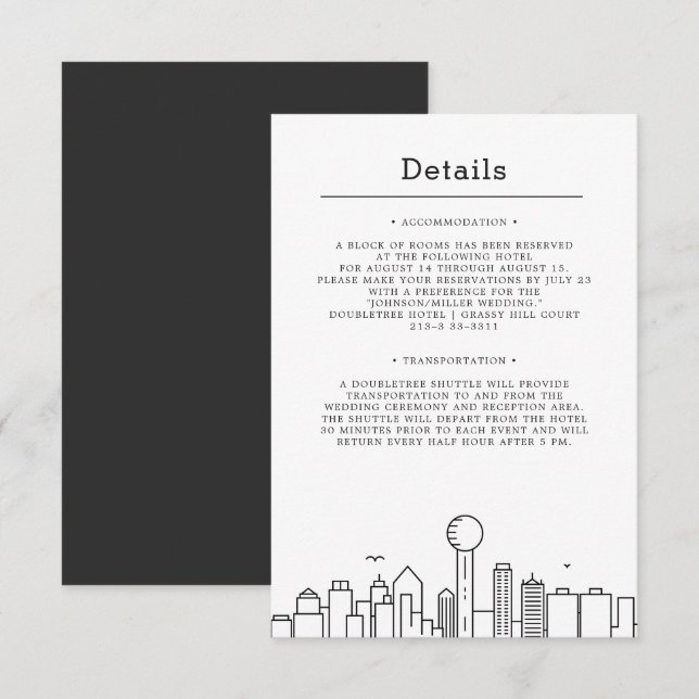 Invitation Mariage à Dallas, Texas | Détails pour les invités (Devant / Derrière)