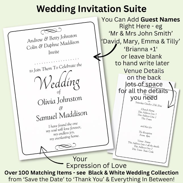 Invitation Mariage à défilement infini avec script noir et bl (Créateur téléchargé)