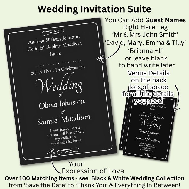 Invitation Mariage à défilement infini avec script noir et bl (Créateur téléchargé)