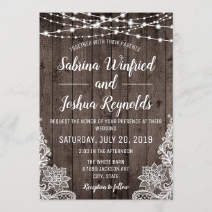 Invitation Mariage à dentelle de bois rustique