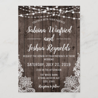 Invitation Mariage à dentelle de bois rustique