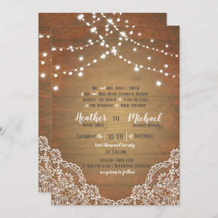 Invitation Mariage à dentelle de bois rustique W/RSVP