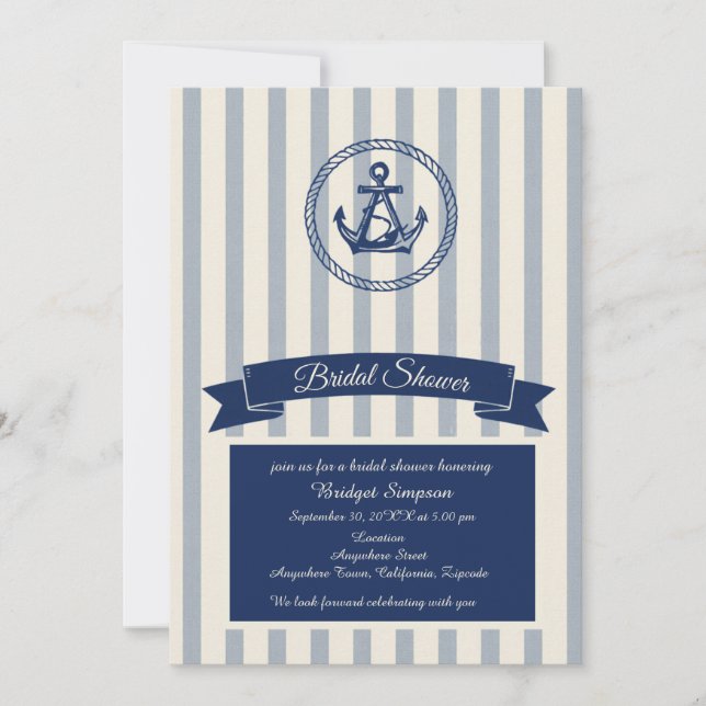 Invitation Mariage à destination Anchor Stripe Maritime showe (Devant)