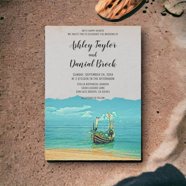 Invitation Mariage à destination sur la côte avec un bateau à (Créateur téléchargé)