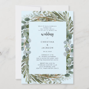Invitation Mariage à deux lieux en Eucalyptus Bleu Glace