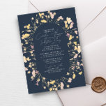 Invitation Mariage à double arche de la marine fleur sauvage<br><div class="desc">Une faire-part de mariage boho avec une touche moderne. Doté d'un fleur sauvage floral rose pâle et d'un cadre à deux arches jaune pâle, l'information mariage entoure un arrière - plan bleu marine. Idéal pour le printemps, l'été d'automne. Mélangez et associez des pièces pour créer une suite de mariages unique....</div>