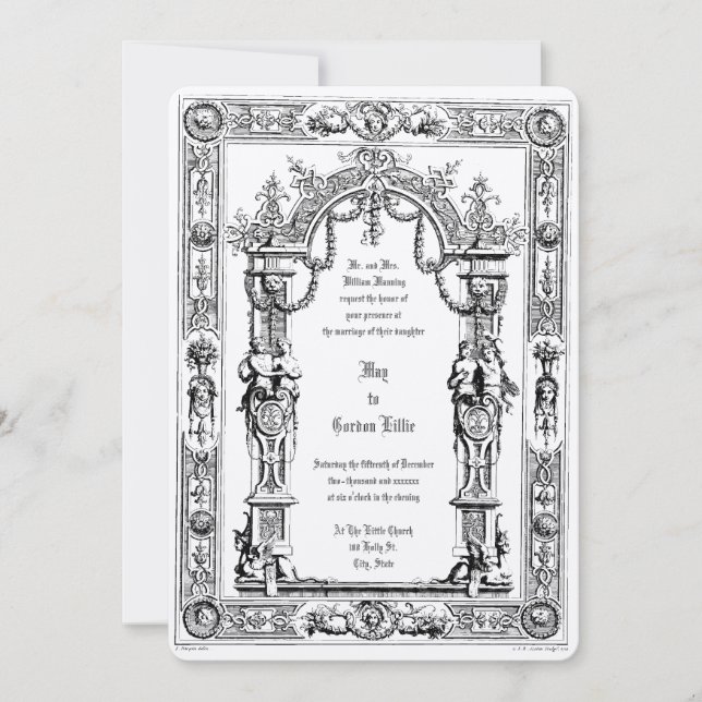 Invitation Mariage à double cadre de style baroque rococo orn (Devant)