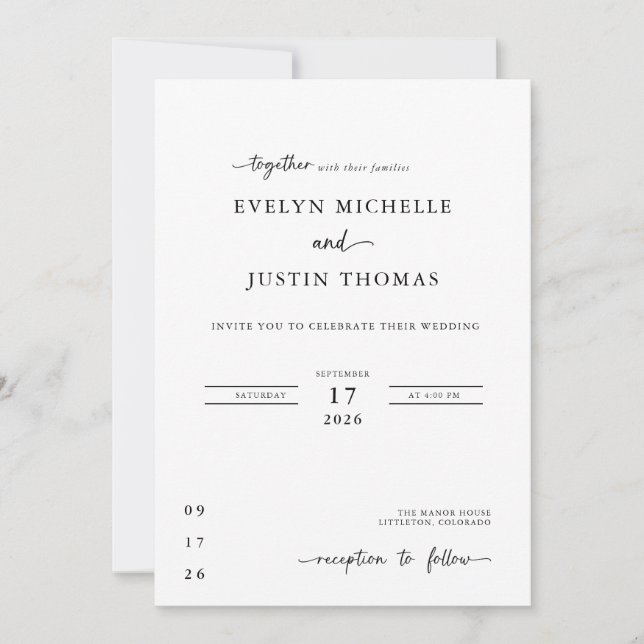 Invitation Mariage à écriture minimale (Devant)