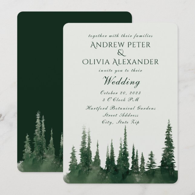 Invitation Mariage À feuillage persistant de la forêt de pins (Devant / Derrière)