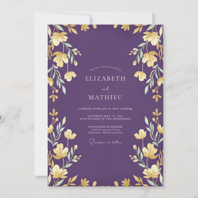 Invitation Mariage à feuille de pourpre profond (Devant)
