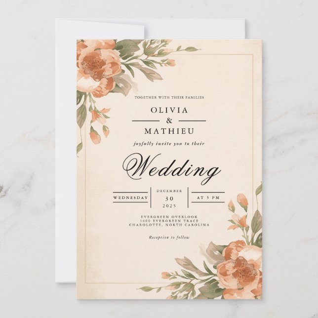 Invitation Mariage à Fleur de Mariée Discrète et Élégant (Devant)