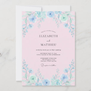 Invitation Mariage à Fleur de Pinceau Bleu Clair