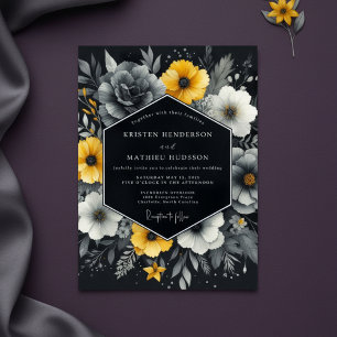 Invitation Mariage à Fleur Jaune Charbon