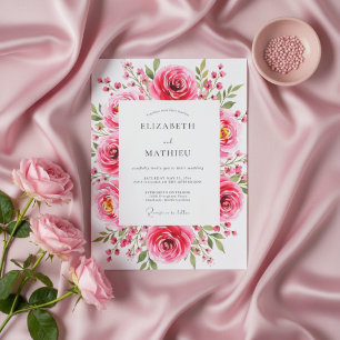 Invitation Mariage à Fleur Rose Romantique et Élégant