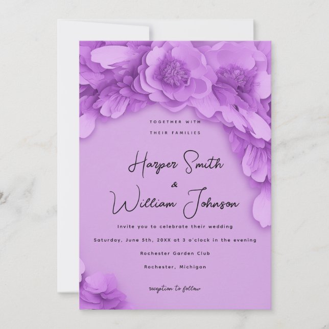 Invitation mariage à fleurs 3d violet d'inspiration barbie (Devant)