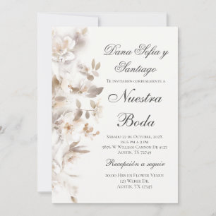 Invitation Mariage à fleurs beige d'Espagne