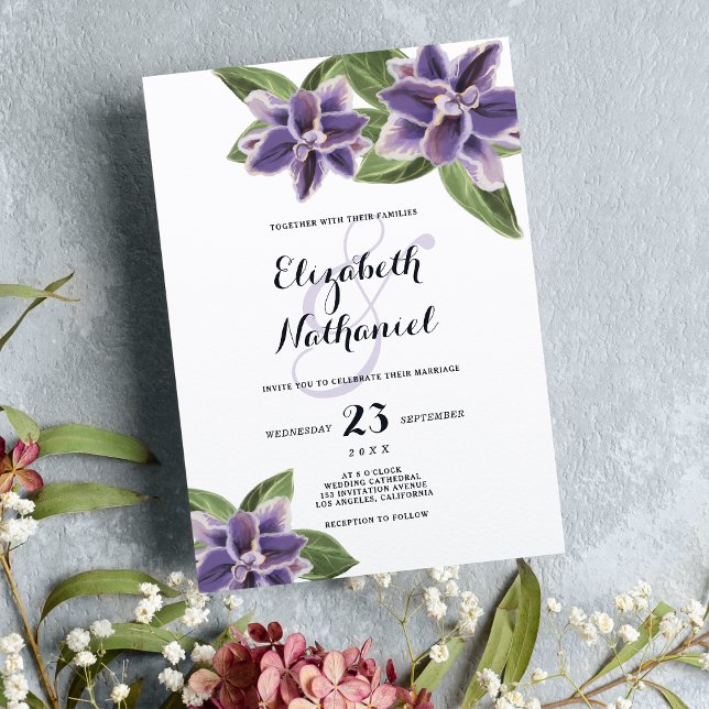 Invitation Mariage à fleurs blanc blanc et chic (Country chic orange blue white floral wedding)