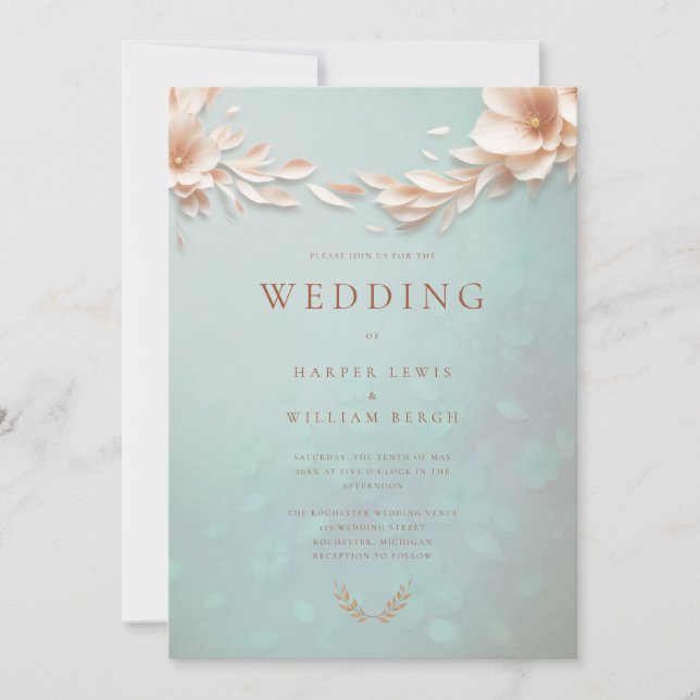 Invitation Mariage à fleurs bleu Aqua (Devant)