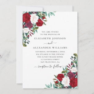 Invitation Mariage à fleurs Boho. Fleurs élégantes rouges et
