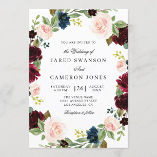 Invitation mariage à fleurs de Bourgogne élégant