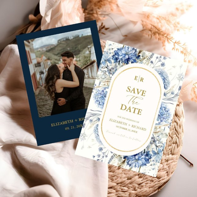Invitation Mariage à fleurs de printemps bleu bleu marine Dus (Créateur téléchargé)