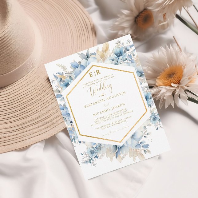 Invitation Mariage à fleurs de printemps bleu bleu marine Dus (Créateur téléchargé)