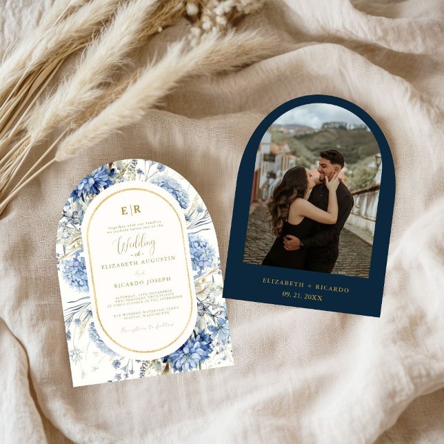 Invitation Mariage à fleurs de printemps bleu bleu marine Dus (Créateur téléchargé)