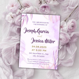 Invitation Mariage à fleurs élégantes en rose, couleur violet
