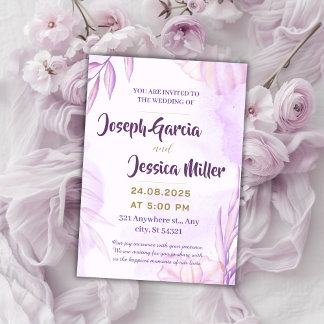 Invitation Mariage à fleurs élégantes en rose, couleur violet