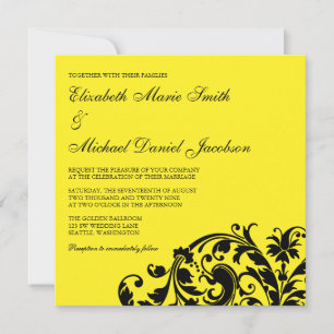 Invitation Mariage à fleurs jaunes et noires