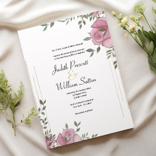 Invitation Mariage à fleurs romantique rose menthe