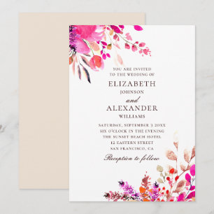 Invitation Mariage à fleurs rose aquarelle. Jardin botanique