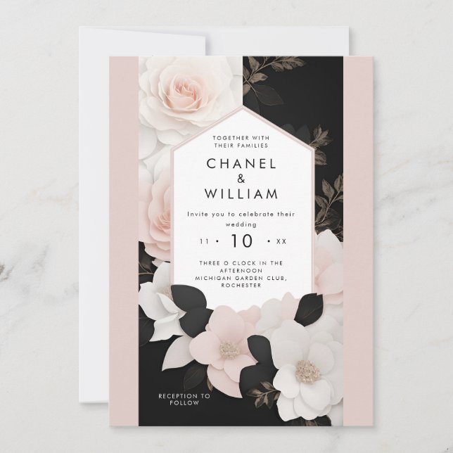 Invitation Mariage à fleurs rose chanel (Devant)