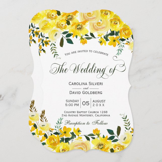 Invitation Mariage à fleurs rose jaune d'été (Devant / Derrière)