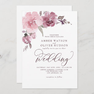 Invitation Mariage à fleurs rose pastel rose pâle Rose poussi