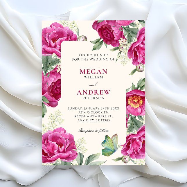 Invitation Mariage à fleurs roses en fleurs (Créateur téléchargé)