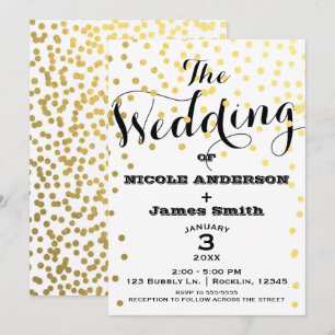 Invitation Mariage à huile Confetti blanc et or
