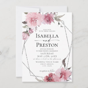 Invitation Mariage à huile d'argent de Boho flush Rose poussi