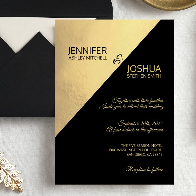 Invitation Mariage à huile d'or Faux Noir Unique Moderne (Créateur téléchargé)