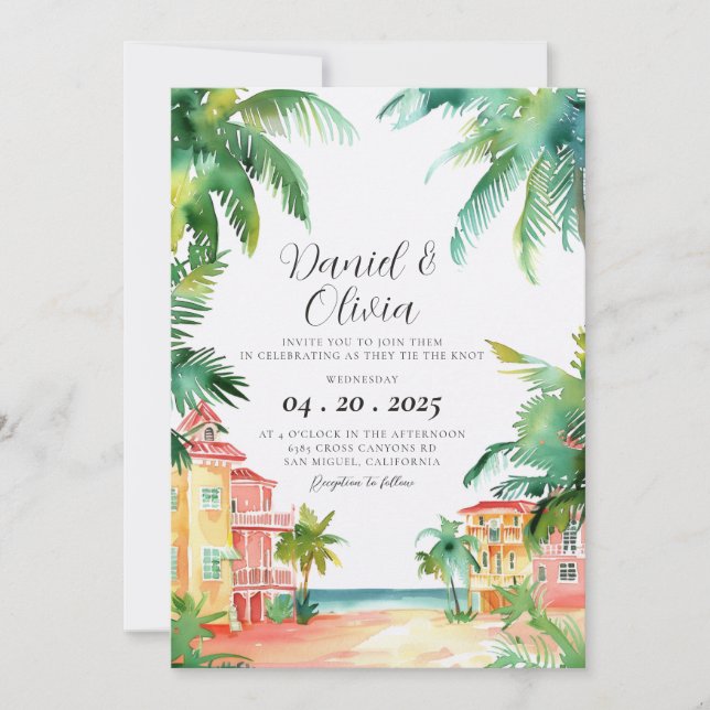 Invitation Mariage à Key West FL aquarelle (Devant)