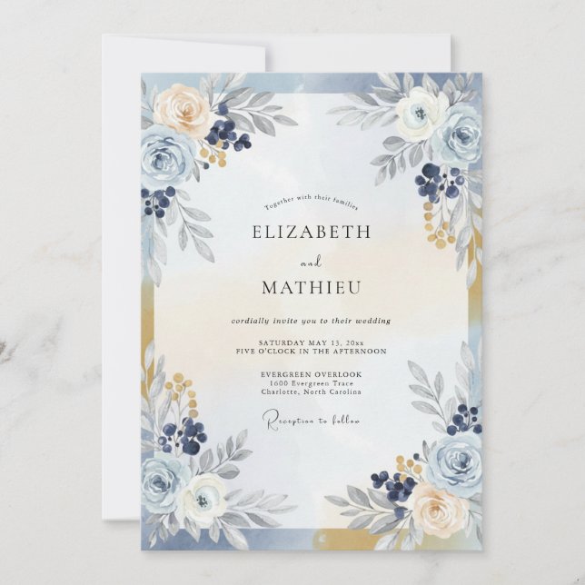 Invitation Mariage à la baie de Champagne Navy (Devant)