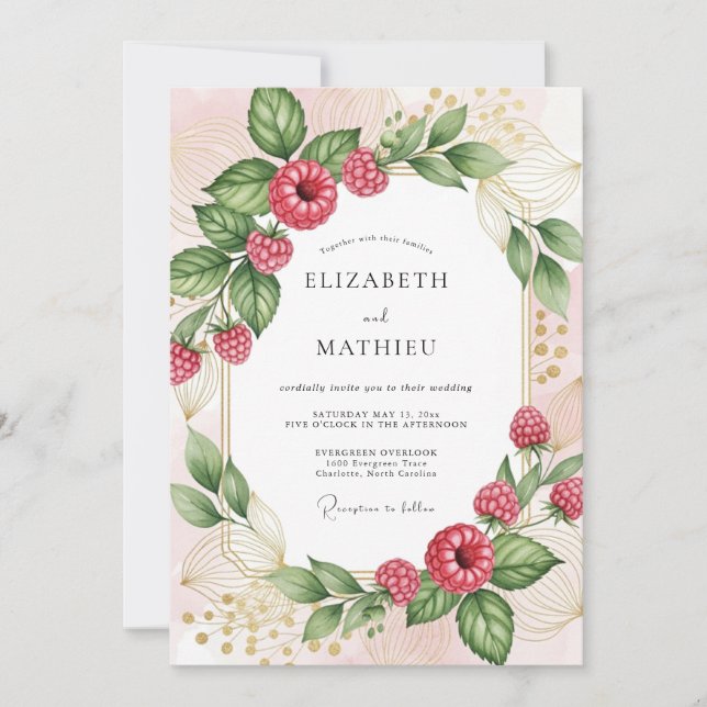Invitation Mariage à la baie de framboise rose radiante (Devant)
