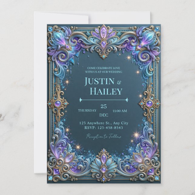 Invitation Mariage à la Bordure Céleste d'Améthyste de Minuit (Devant)