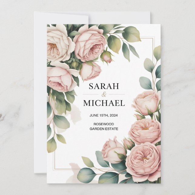 Invitation mariage à la bordure de fleurs de paon (Devant)