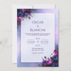 Invitation Mariage à la bordure florale indigo fuchsia