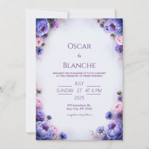 Invitation Mariage à la Bordure Florale Rose Pâle et Pervench