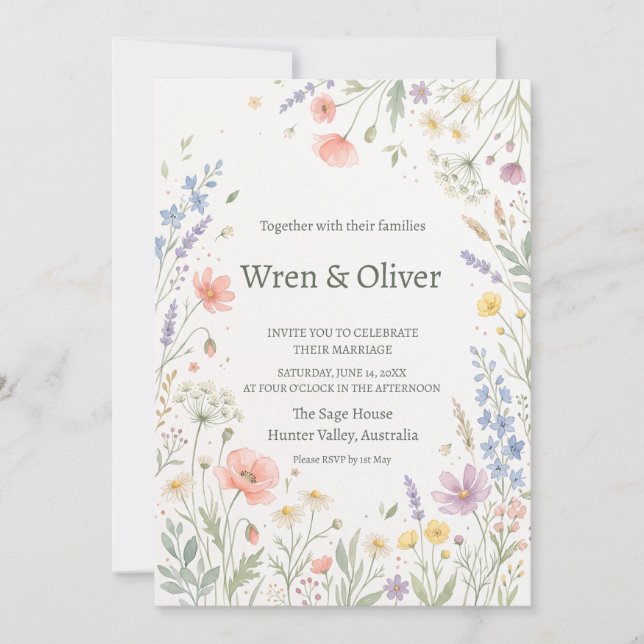 Invitation Mariage à la Branche d'Olivier Vert Sage (Devant)