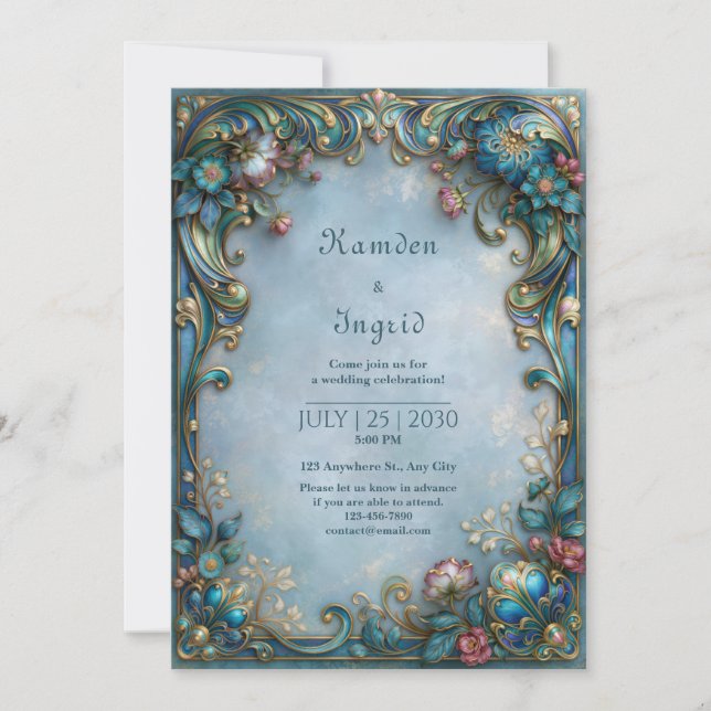 Invitation Mariage à la Broderie Bleue Brumeuse (Devant)