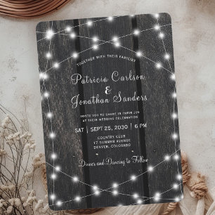 Invitation Mariage à la campagne avec guirlande lumineuse en