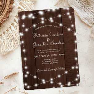 Invitation Mariage à la campagne avec guirlande lumineuse en